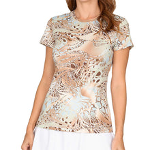 Load image into Gallery viewer, Sofibella UV Feather Womens Tennis SS Shirt - Gold Animal/2X
- 18