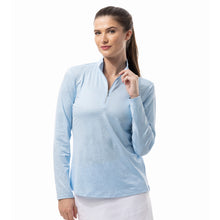Load image into Gallery viewer, SanSoleil Solshine Foil Prnt Mock Wmn LS Sun Shirt - Artic Blu/Silvr/XXL
- 10