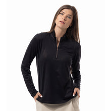 Load image into Gallery viewer, SanSoleil Solshine Foil Prnt Mock Wmn LS Sun Shirt - Black/Copper/XL
- 1