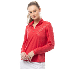 Load image into Gallery viewer, SanSoleil Solshine Foil Prnt Mock Wmn LS Sun Shirt - Block Chain Red/XL
- 5