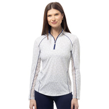 Load image into Gallery viewer, SanSoleil Sunglow Print Piping Womens LS Sun Shirt - Dirty Mar Green/L
- 1