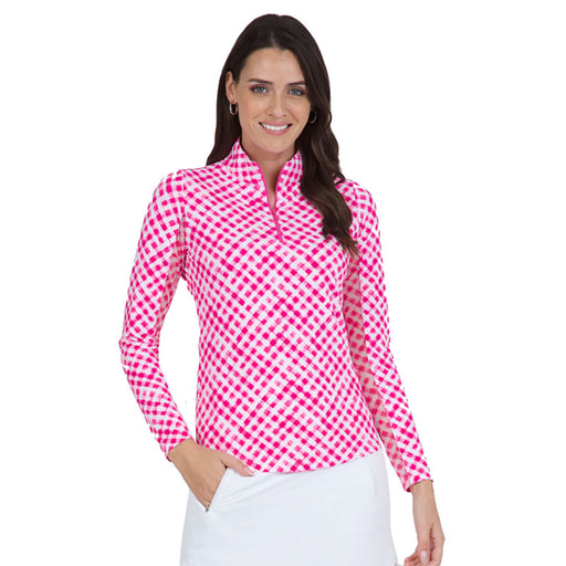 Ibkul Gingham Check Essential Womens QZ - Hot Pink/White/XL