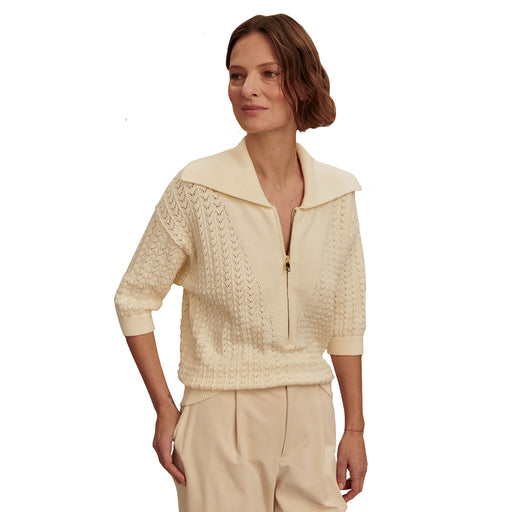 Varley Arney Half-Zip Knit Womens Polo Sweater - Egret/M