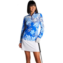 Load image into Gallery viewer, Gottex Zip Mock Life Womens Long Sleeve Sun Shirt - Vntn Scrl Blu/XL
- 3