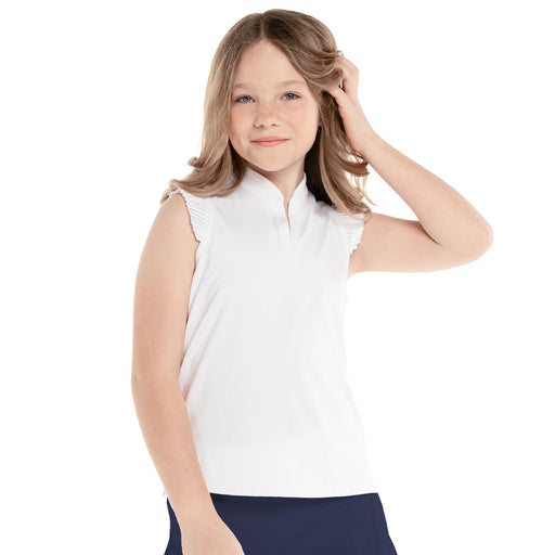 Lucky in Love Pleat Me Up Girls SL Polo - WHITE 110/M