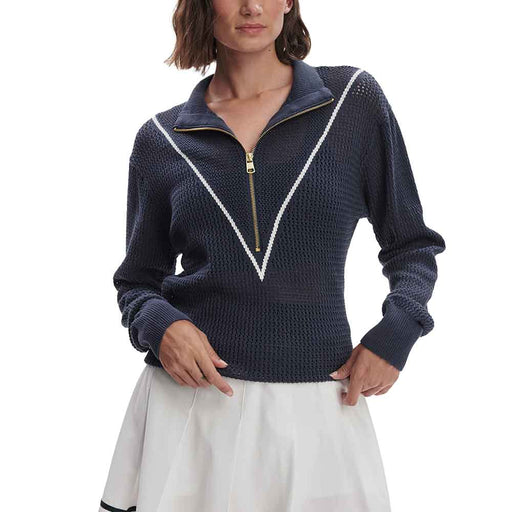 Varley Calva Knit White Womens Half Zip Sweater - Blue Nights/L