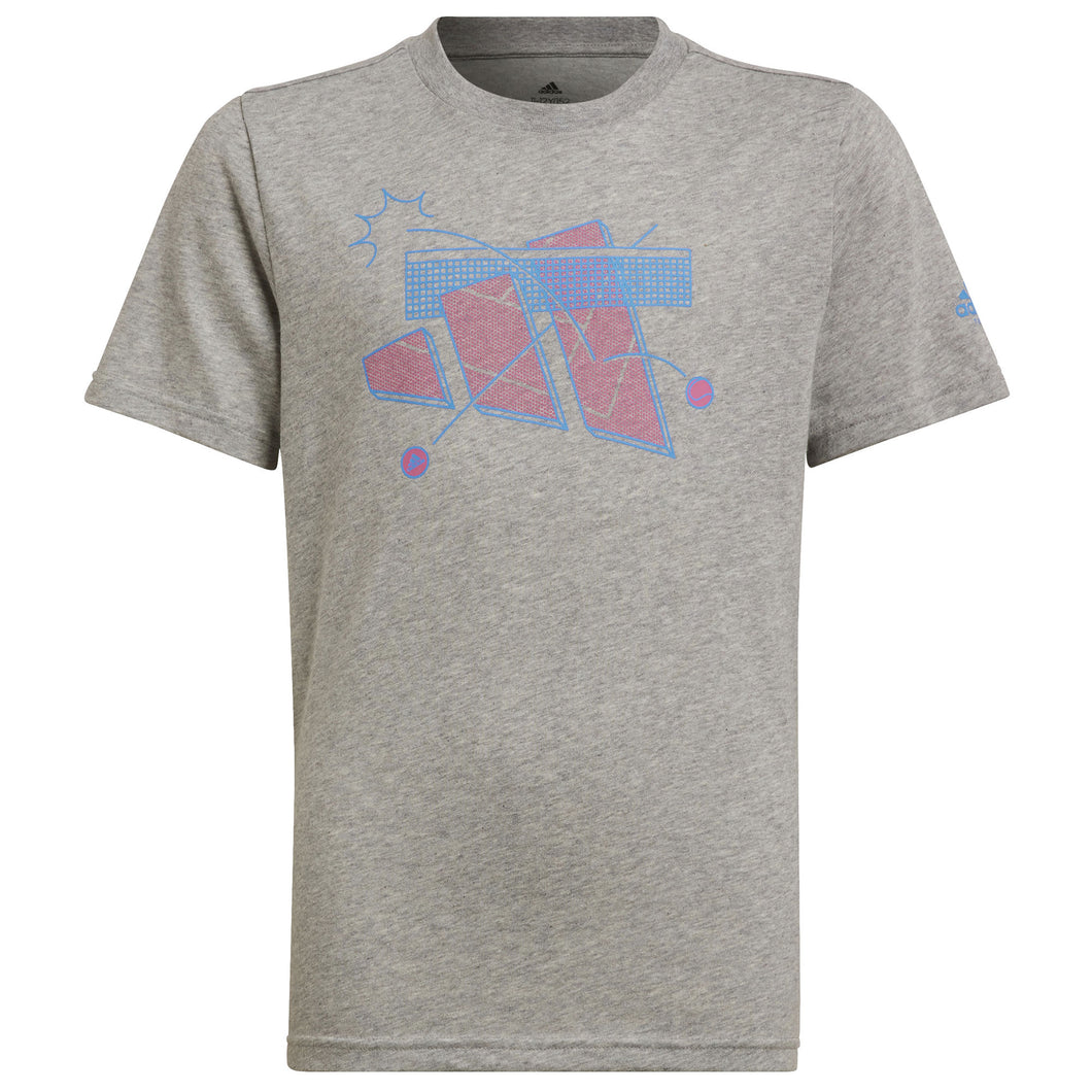 Adidas AEROREADY Graphic Boys Tennis T-Shirt - Med Grey Hthr/XL