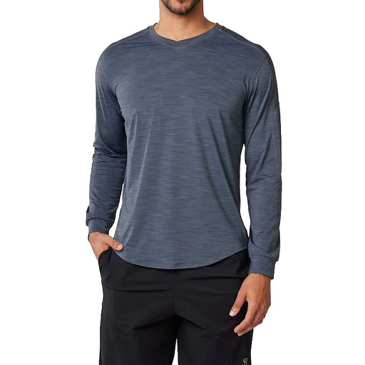SB Sport V Neck Long Sleeve Mens Tennis Shirt - Charcoal Melang/1X