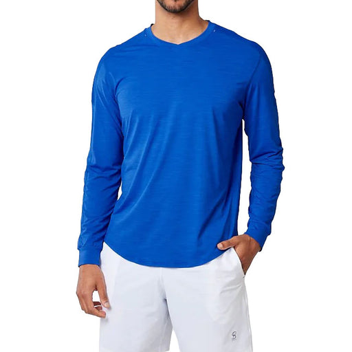 SB Sport V Neck Long Sleeve Mens Tennis Shirt - Cobalt Melange/1X