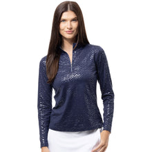 Load image into Gallery viewer, SanSoleil Solshine Foil Prnt Mock Wmn LS Sun Shirt - Chevy Ink/M
 - 1