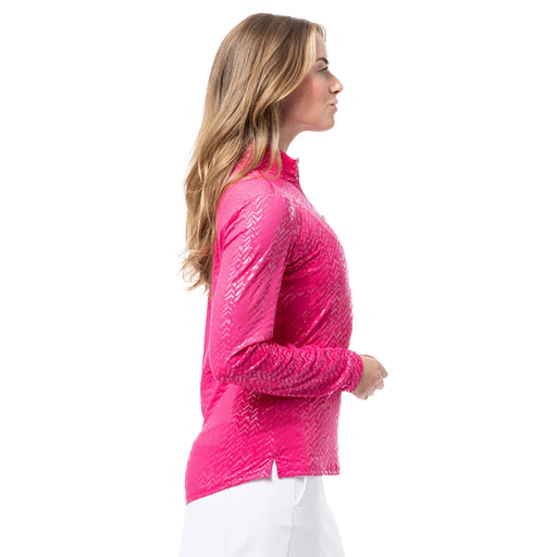 SanSoleil Solshine Foil Prnt Mock Wmn LS Sun Shirt