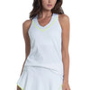 Lucky In Love Pique V-Neck Womens Tennis Tank with Built In Bra