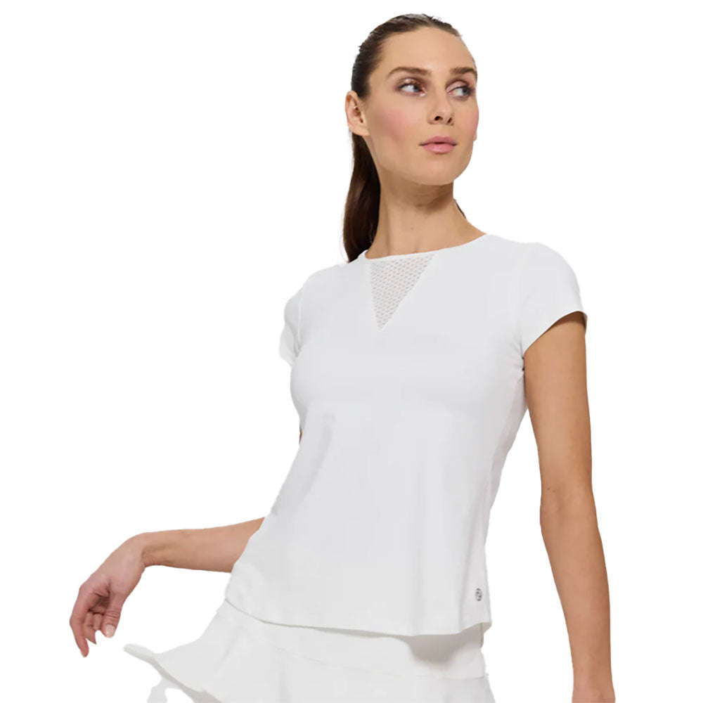 Lija Elite Deep V-Neck Womens Tennis Shirt - White/XL