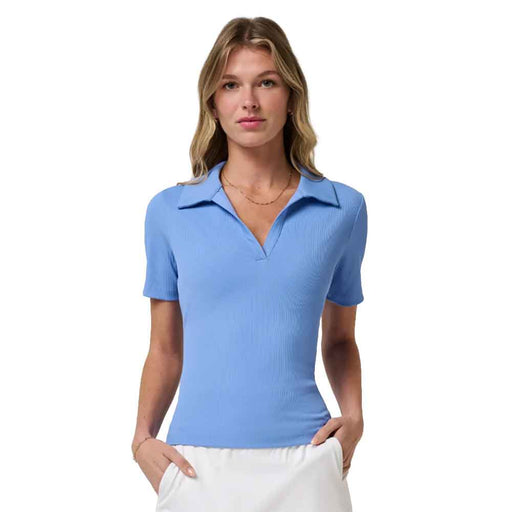 TravisMathew Moveknit SS V Womens Tennis Polo - Cornflower Blue/XL