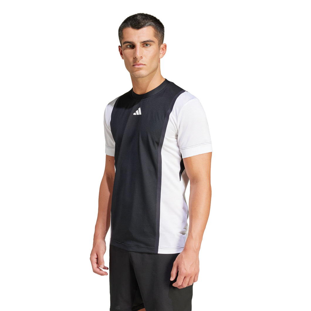 Adidas Freelift Pro Rib Mens Tennis T-shirt - Black/White/XL
