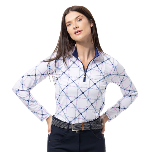 SanSoleil Solcool Print Mock Womens PO - Beltway Navy/XL