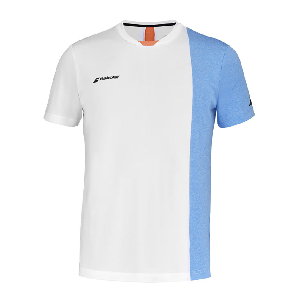 Babolat Play Crew Neck Wh/Bl Boys Tennis Shirt - White/Blue Hthr/12-14