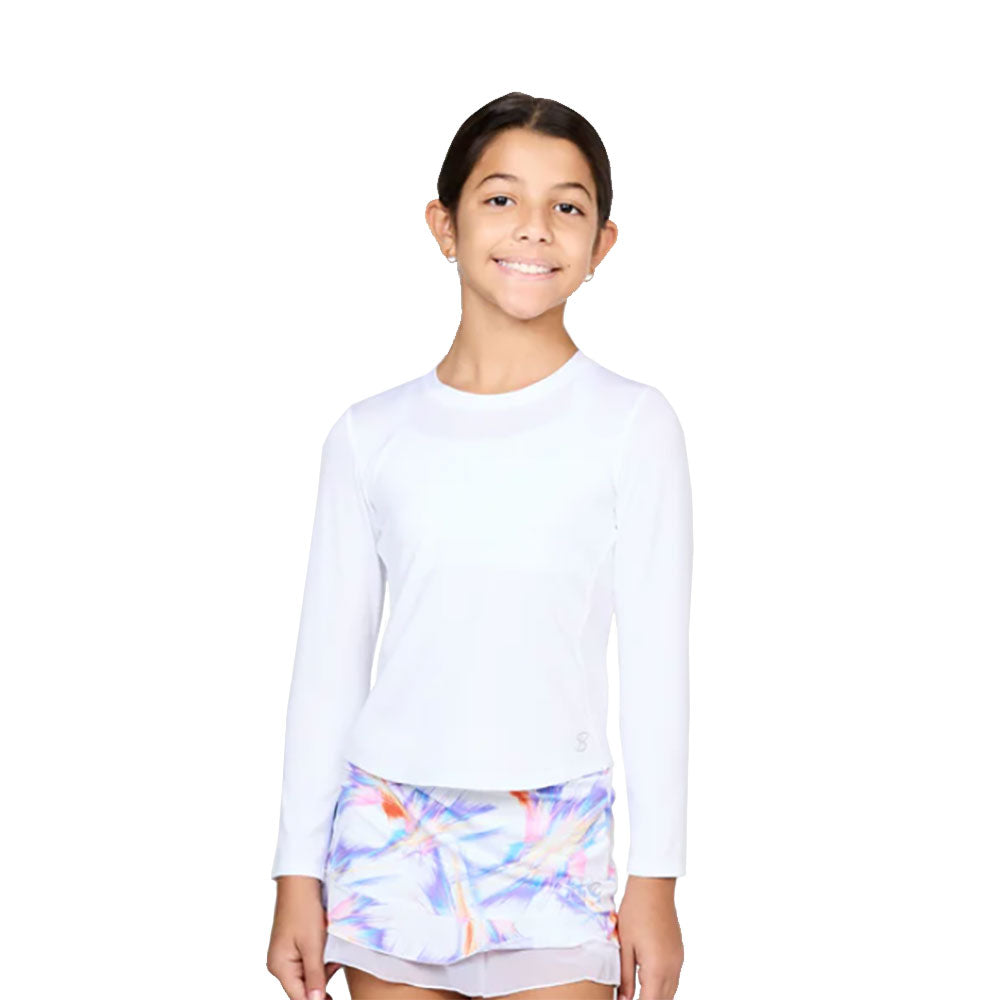 Sofibella UV Long Sleeve Girls Tennis Shirt - White/L