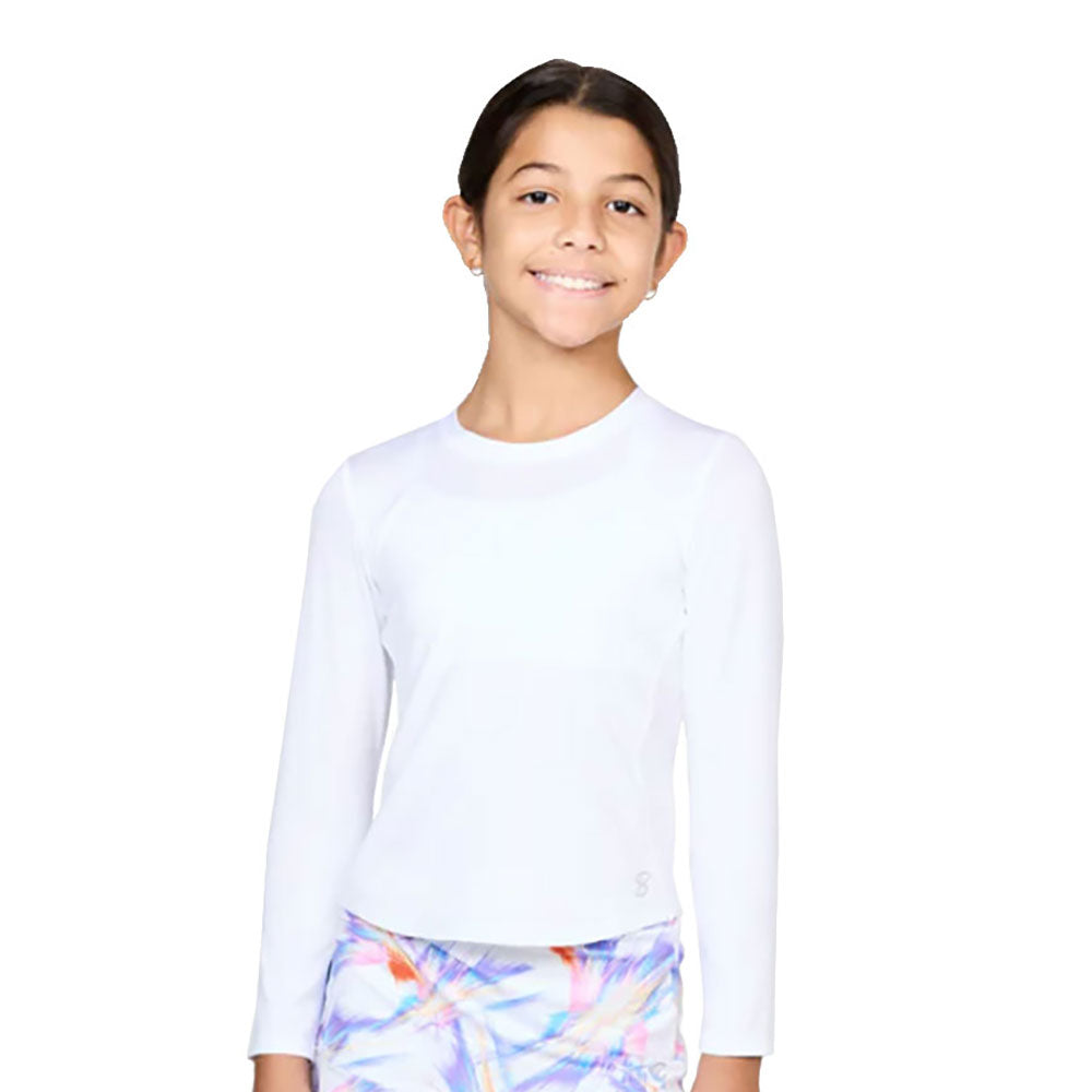 Sofibella UV Long Sleeve Girls Tennis Shirt - White/L