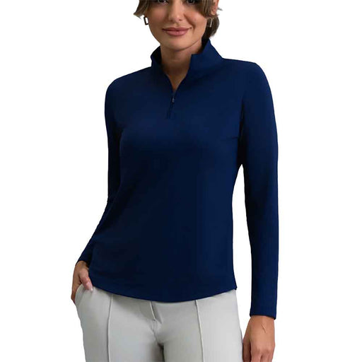 Ibkul Essential Solid Mock LS Womens QZ - Classic Navy/XL