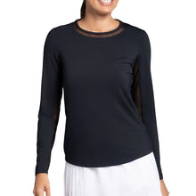 Load image into Gallery viewer, Ibkul Essential Solid LS Crew Mesh Wmn Tenns Shirt - Black/XL
 - 1