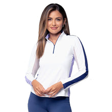 Load image into Gallery viewer, Ibkul Color Block Long Sleeve Mock Womens QZ - Lavender/Navy/L
 - 3