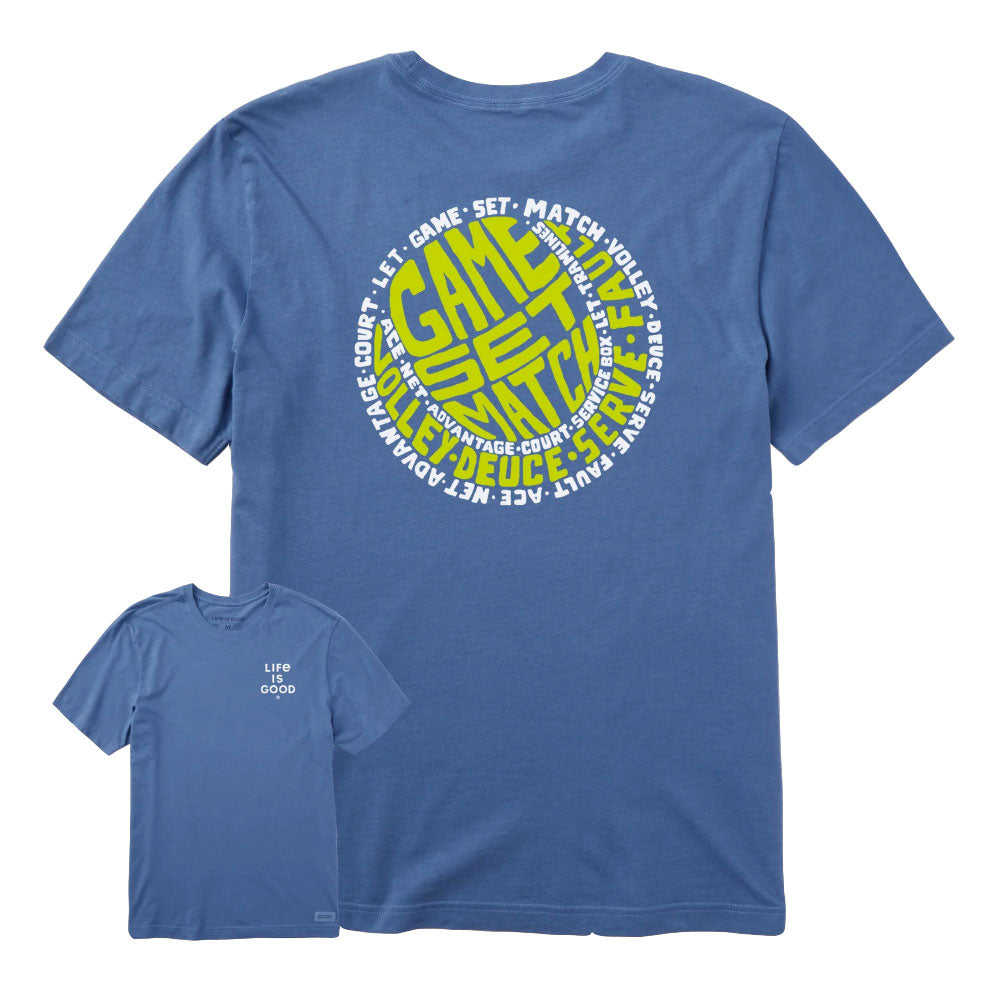 Life Is Good Tennis Ball Word Crusher Mens T-Shirt - Vintage Blue/XXL