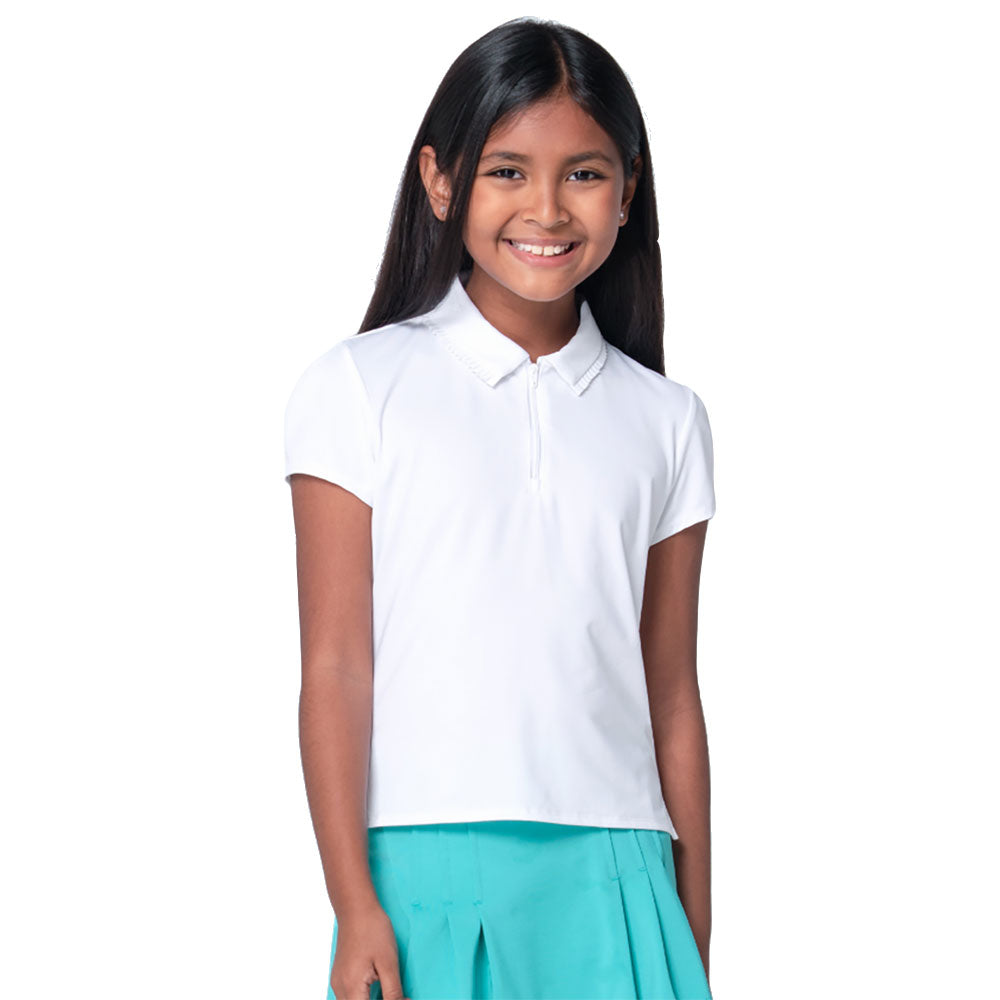 Lucky In Love Pleated Girls Short Sleeve Polo - White/M