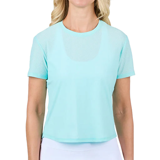 Sofibella Staples Mesh SS Womens Tennis Shirt - Blue Light/2X