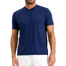 Load image into Gallery viewer, Ibkul Solid Short Sleeve V Neck Mens Tennis Shirt - Classic Navy/XXL
 - 10