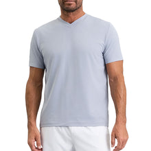 Load image into Gallery viewer, Ibkul Solid Short Sleeve V Neck Mens Tennis Shirt - Platinum/XL
 - 4