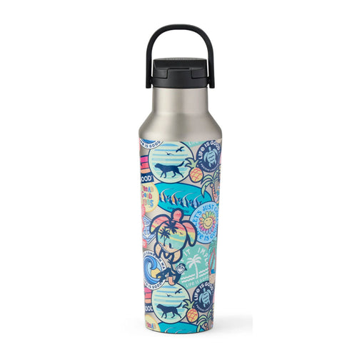 Life Is Good Beach Sticker Collage 20oz Stainless Corkcicle Canteen Water Bottle - 2