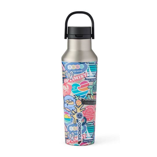 Life Is Good Beach Sticker Collage 20oz Stainless Corkcicle Canteen Water Bottle