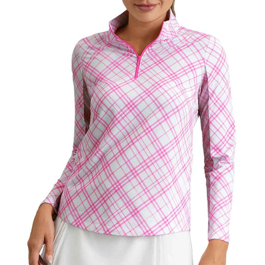 Ibkul Tony Plaid Essential Long Sleeve Mock Womens Quarter-Zip