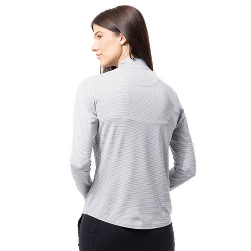 SanSoleil Melange Stripe Long Sleeve Mock Womens Quarter-Zip Pullover - 2