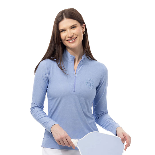 SanSoleil Melange Long Sleeve Mock Womens Quarter-Zip Pullover