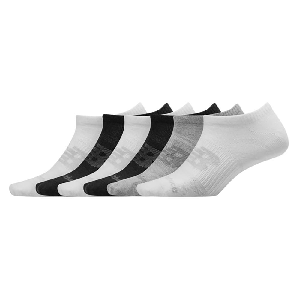 New Balance Flat Knit 6 Pack Mens No Show Socks - Wht/Blk/Grey/L