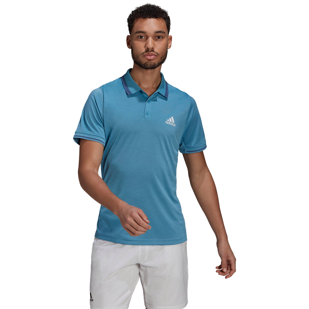 Adidas Freelift Hazy Blue Mens Tennis Polo - Hazy Blue/White/XXL