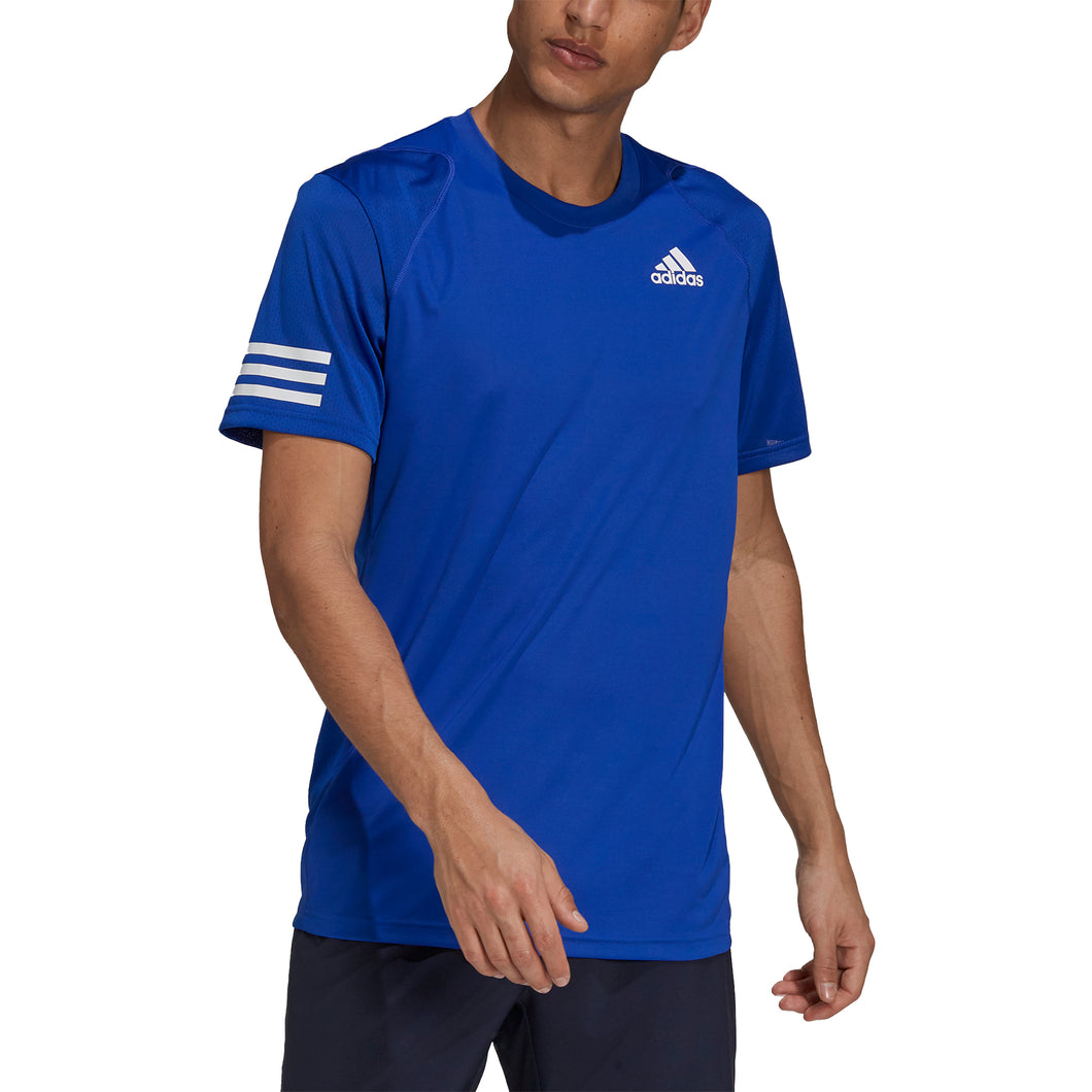 Adidas Club 3 Stripes Bold Blue Mens Tennis Shirt