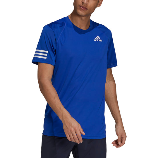 Adidas Club 3 Stripes Bold Blue Mens Tennis Shirt