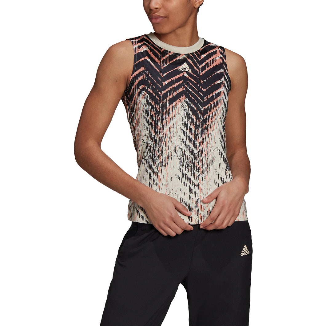 Adidas PB Printed Match W White Womens Tennis Tank - WONDER WHT 100/L
