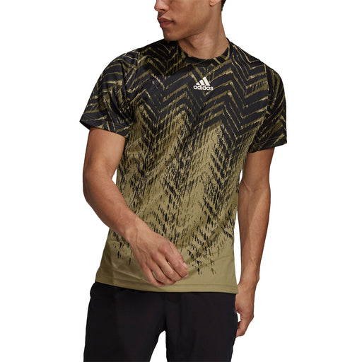 Adidas FreeLift Printed PB Mens Tennis Shirt - ORBIT GREEN 315/XL