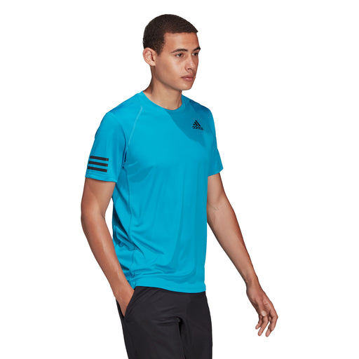 Adidas Club 3 Stripe Sonic Aqua Mens Tennis Shirt