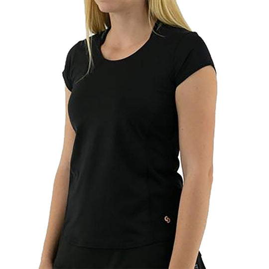 Cross Court Grenada Black Womens Cap Sleeve Tennis Shirt