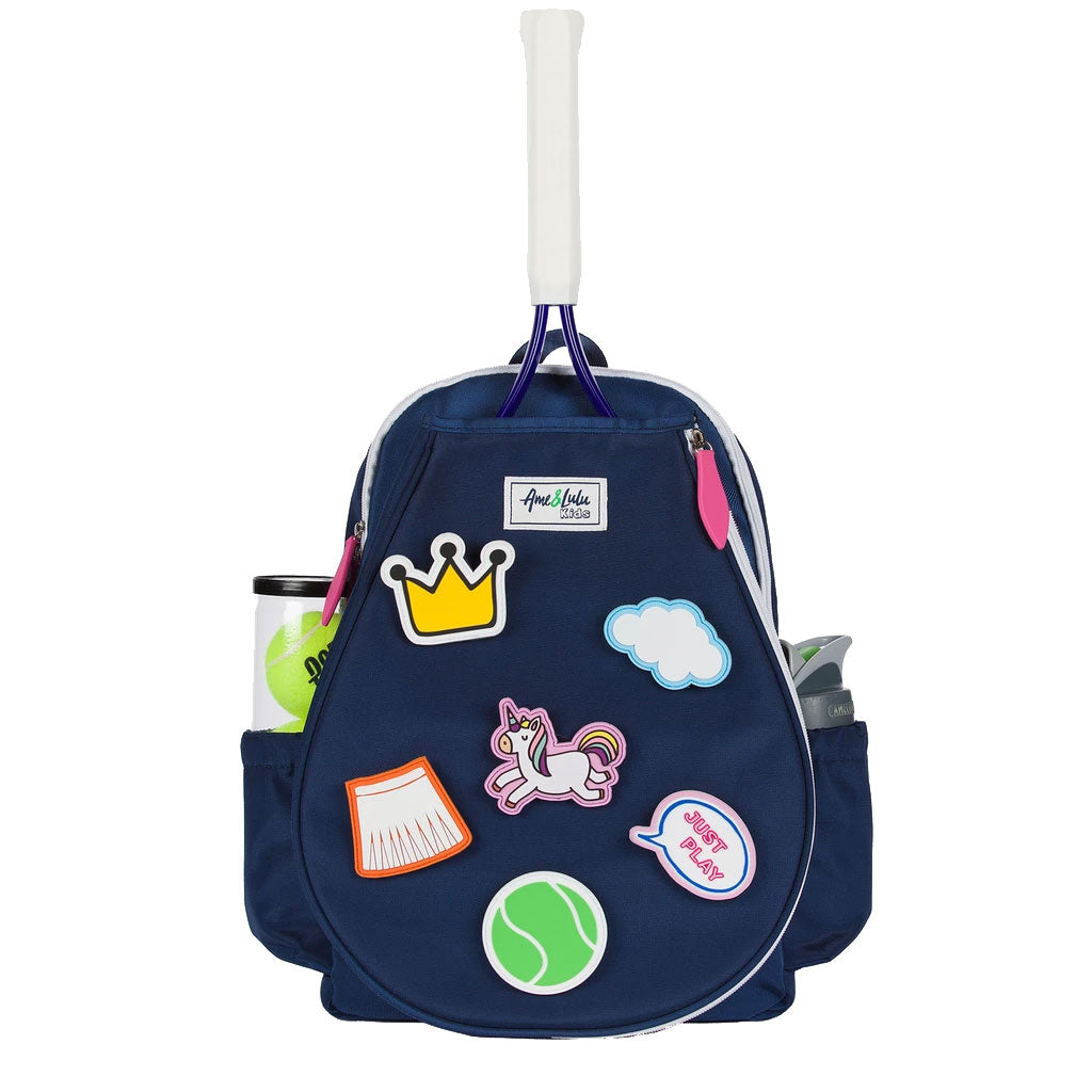 Ame & Lulu Lil Patc Navy Pink Girl Tennis Backpack - Navy/Pink