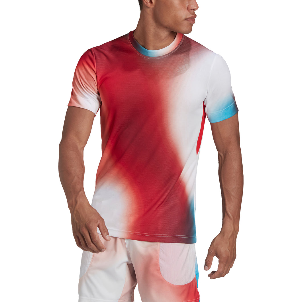 Adidas Melbourne FL Printed Mens Tennis T-Shirt - WHT/RED/BLK 100/XL