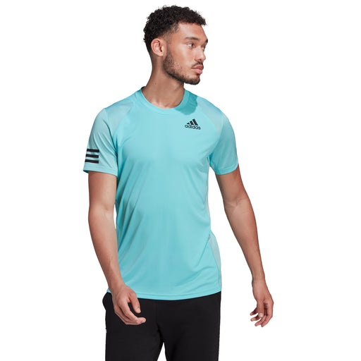 Adidas Club 3 Stripes Mens Tennis Shirt 1 - AQUA/BLACK 448/XL