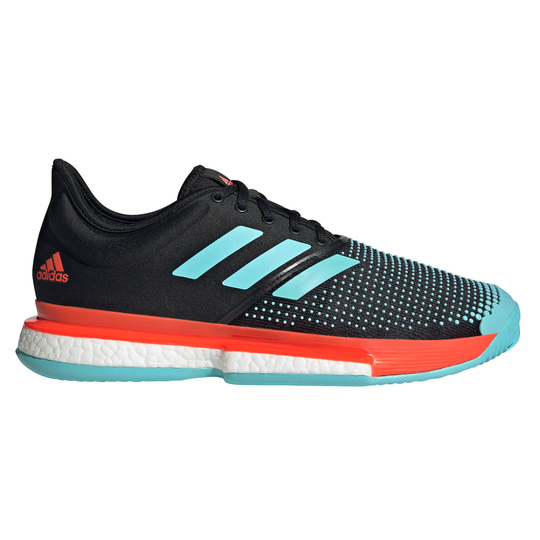 Adidas SoleCourt Primeblue Black Mens Tennis Shoes - BK/AQUA/RD 001/D Medium/14.0