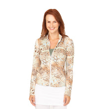 Load image into Gallery viewer, Sofibella UV Feather Womens Tennis Jkt - Gold Animal/2X
 - 7