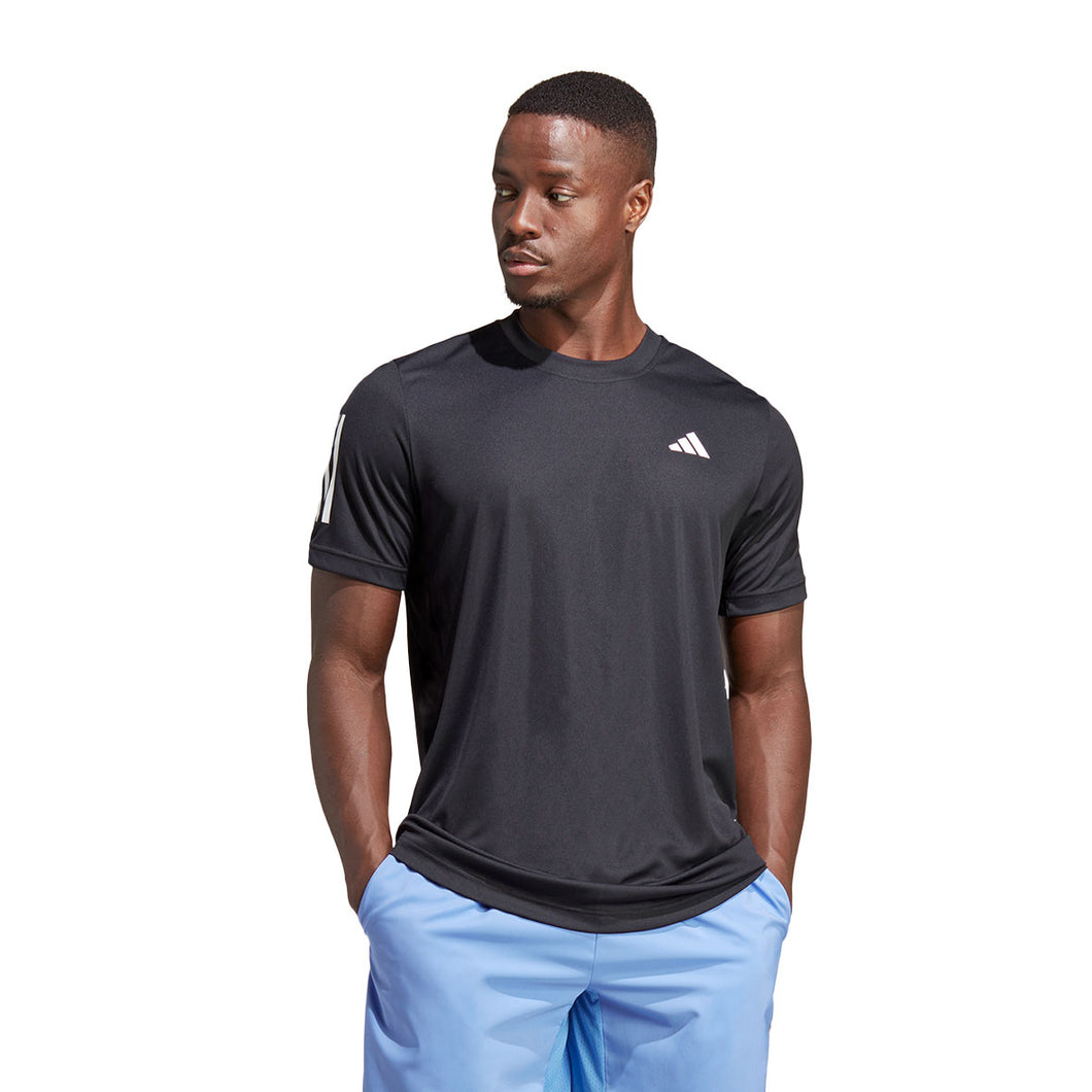 Adidas Club 3 Stripes Mens Tennis Shirt - Black/XXL